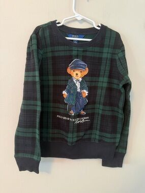 Polo by Ralph Lauren Black and Green Plaid Bear Crewneck